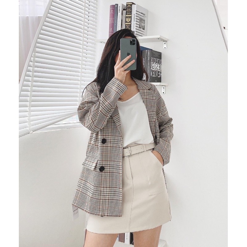 blazer kẻ nâu 1 lớp | BigBuy360 - bigbuy360.vn