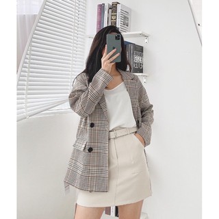 blazer kẻ nâu 1 lớp