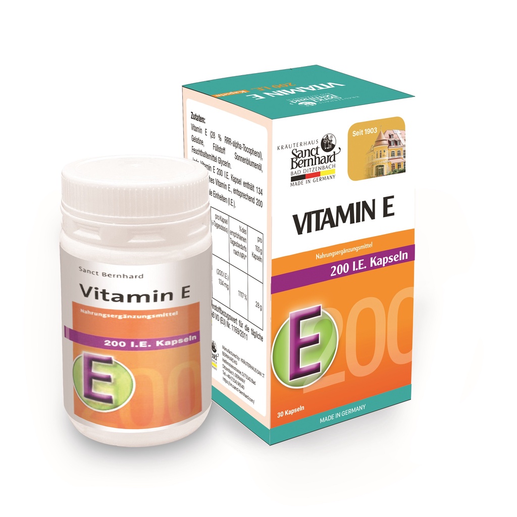 Viên uống đẹp da Vitamin E Kapseln hỗ trợ làm căng da, chống oxy hóa, ngăn ngừa lão hóa nhãn hàng Sanct Bernhard Đức