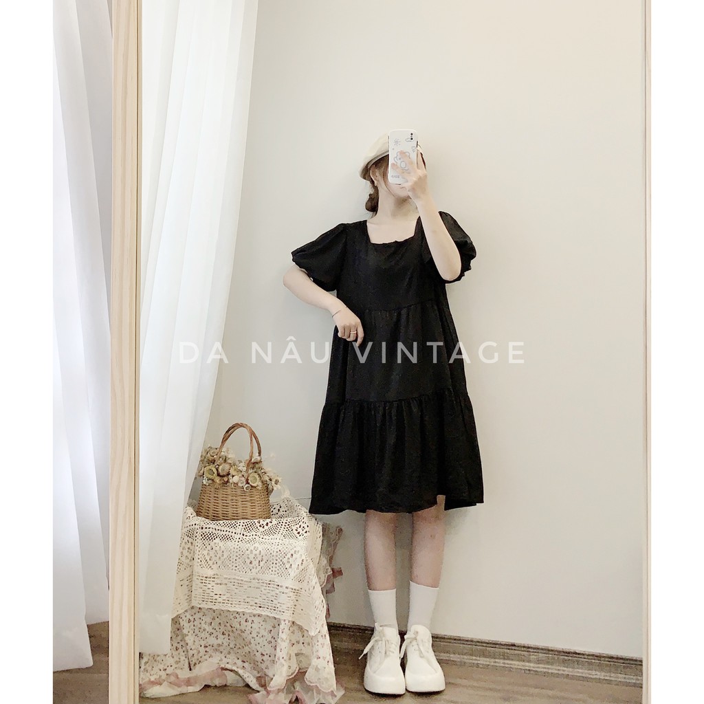 váy, đầm babydoll tay bồng freesize 3 màu trắng, be, đen (cam kết ảnh shop chụp thật 100%)