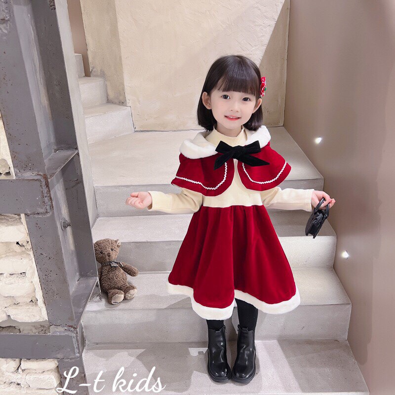 Váy Trẻ Em Vải Nhung Cao Cấp Tặng Kèm Áo Choàng Size 8-20kg DNK32