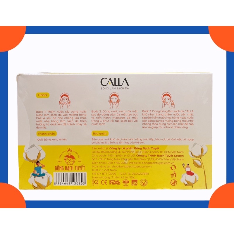 BÔNG TẨY TRANG BẠCH TUYẾT CALLA MIẾNG VUÔNG hộp 180 MIẾNG