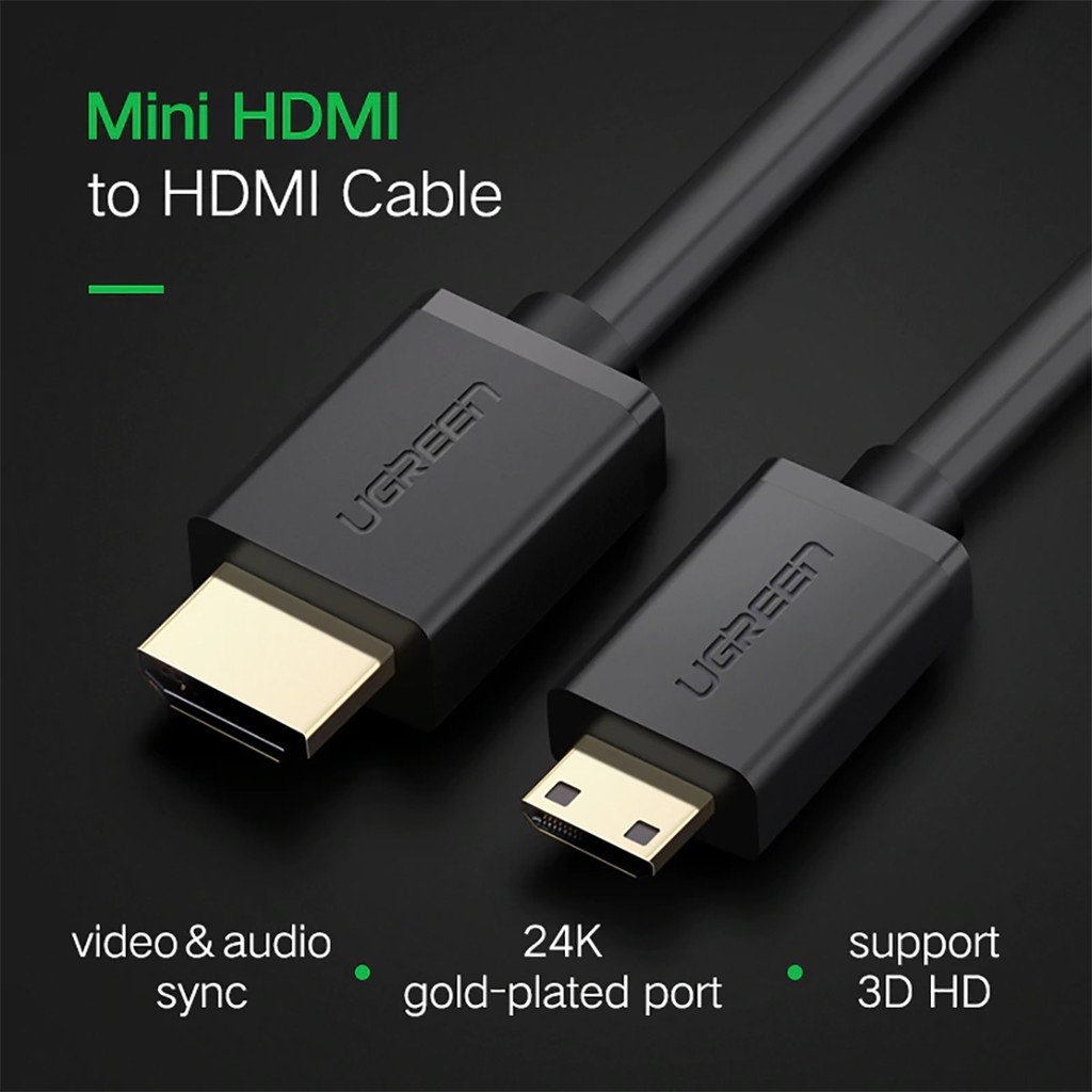 Cáp Mini HDMI Ra HDMI 2.0 Cao Cấp UGREEN HD108 Chính Hãng Hỗ Trợ 4k@60Hz