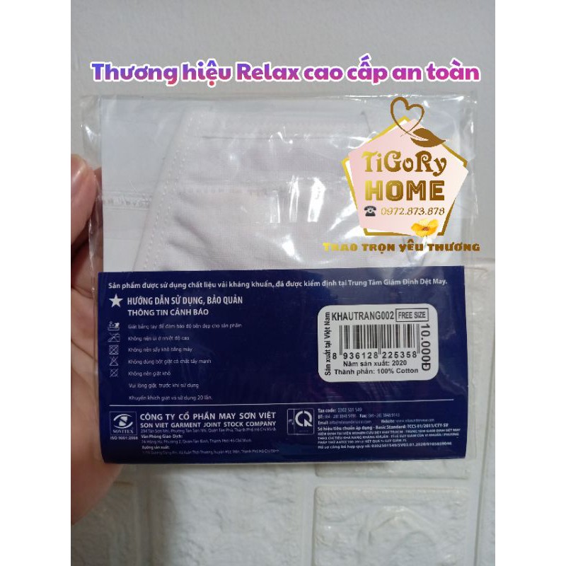 Khẩu trang vải Cotton cao cấp thương hiệu Relax 2 lớp kháng khuẩn, khử mùi | BigBuy360 - bigbuy360.vn