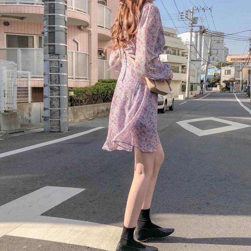 (ORDER.buiny) Đầm nữ/Váy MORAN hoa nhí dài tay dáng xòe Vintage Hàn Quốc | BigBuy360 - bigbuy360.vn
