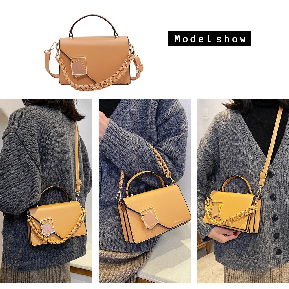 Túi xách nữ đeo chéo dáng vuông hai ngăn phong hàn quốc thời trang da dây xích thiết kế độc đáo giá rẻ đẹp đi chơi