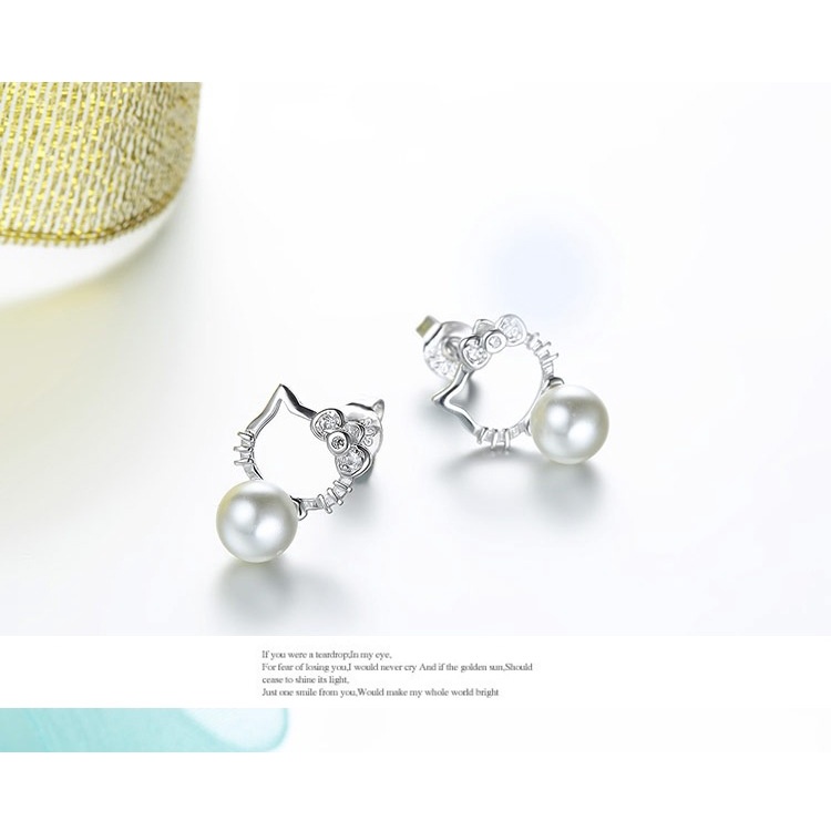 Bông tai thời trang Hello Kitty Ngọc trai mạ bạc Bông tai trang sức