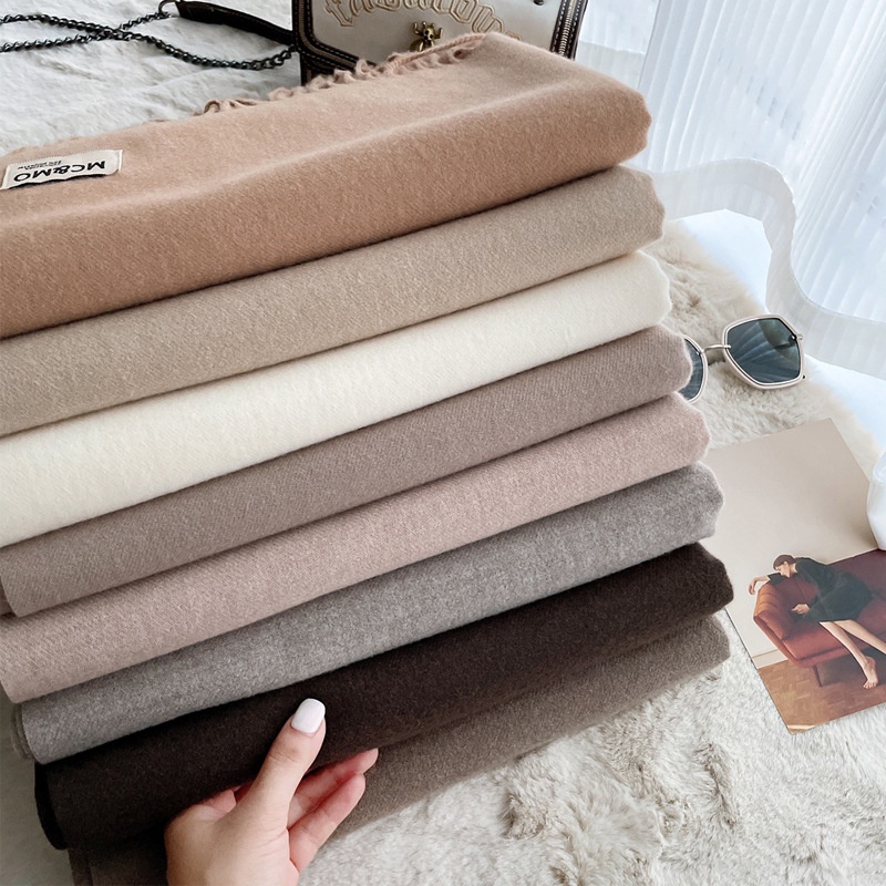 Khăn Choàng Cashmere 200 * 70cm Màu Trơn Phối Tua Rua Thời Trang