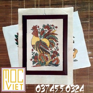 Tranh Đông Hồ Gà hoa hồng