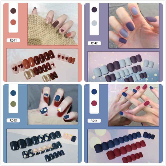 Set 24 móng tay giả màu trơn xinh xắn R041-R065