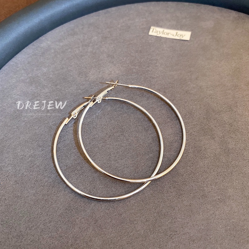 DREJEW Khuyên tai kim loại màu bạc phong cách Âu Mỹ đơn giản thời trang cho nữ
