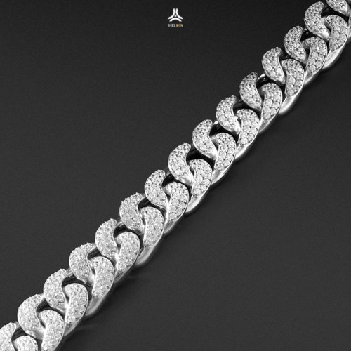 Vòng tay bạc nam, nữ HeliSilver Cuban Twinkle 2 hàng đá S950