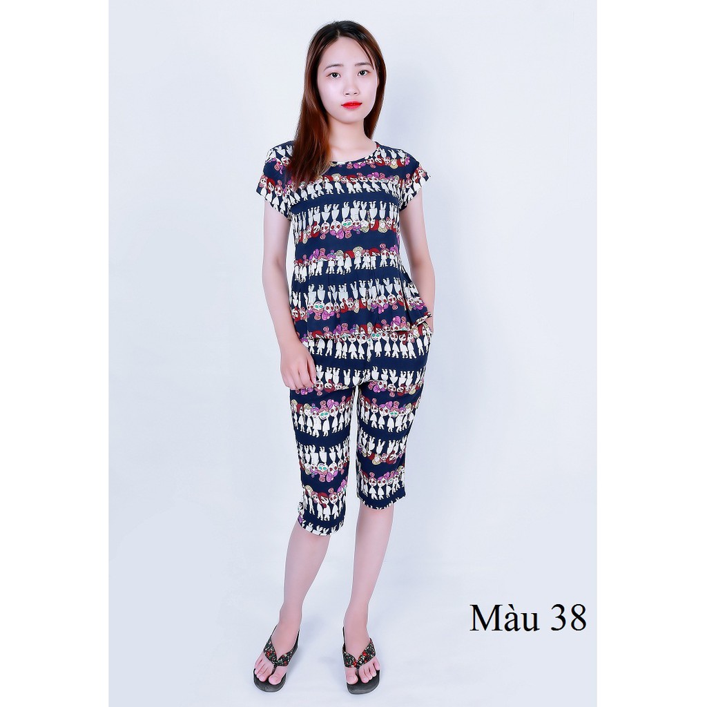 SALE SẬP SÀN  Bộ mặc nhà nữ lanh  Vicci BN057 thiết kế áo cộc tay phối quần lửng  in họa tiết