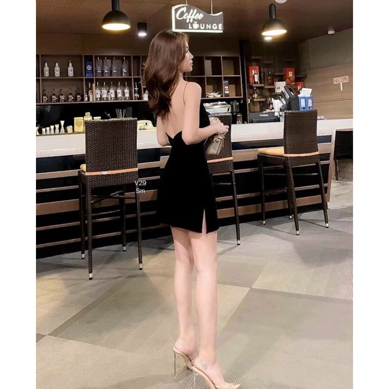 Đầm nhung 2 dây sợi bún D008 | BigBuy360 - bigbuy360.vn