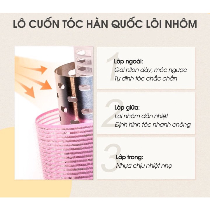 Lô cuốn tóc gai dínhHàn Quốc LÕI NHÔM 10.5 cm siêu to dài tự dính uốn mái dài cỡ lớn (4 SIZE)