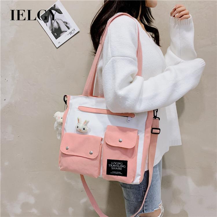 Túi Xách Nữ Vải Bạt Thời Trang Hàn Horizontal square canvas literary one-shoulder portable handbag Women's single shoulder, size 29*33*7CM, black/yellow/blue/pink