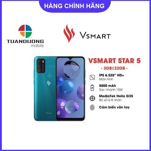 [Mã SKAMA07 giảm 8% đơn 250k]Điện thoại Vsmart Star 5 (3GB/64GB) Hàng Mơi Nguyên Hộp - Bảo Hành Chính Hãng