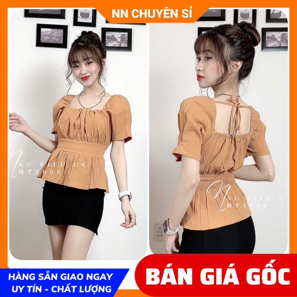 Áo kiểu công sở nữ chất vải mềm mát dún ngực tay búp cột nơ sau dễ thương MT2000