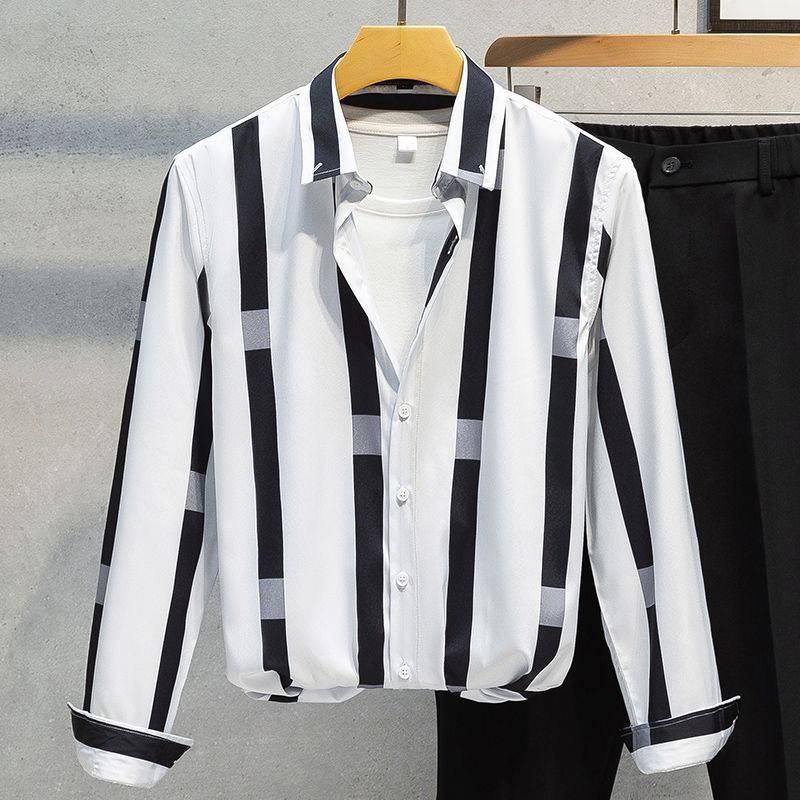 Áo Sơ Mi Nam Dài Tay Sọc Ca Rô Phong Cách Hàn Quốc