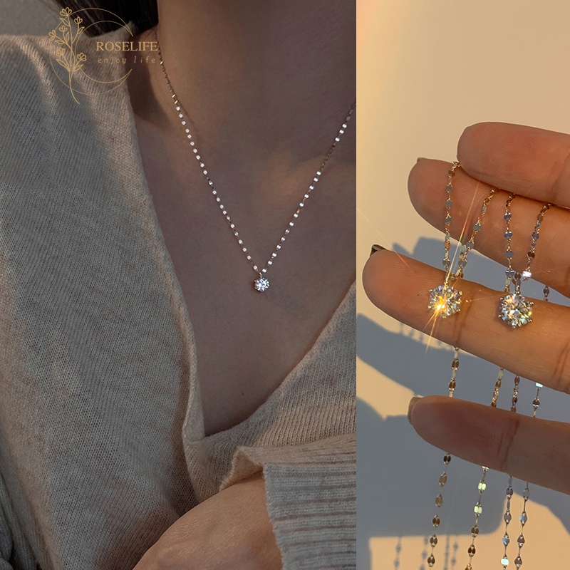 Vòng cổ mạ bạc đính đá zircon sáng bóng phong cách cổ điển thời trang dành cho nữ