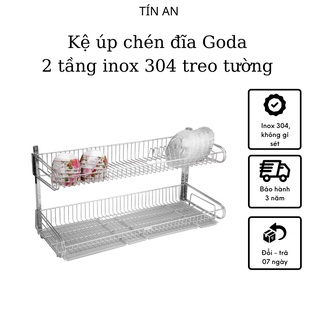 Kệ úp bát đĩa treo tường inox 304 cao cấp Goda 2 tầng inox 304 loại 780x300mm