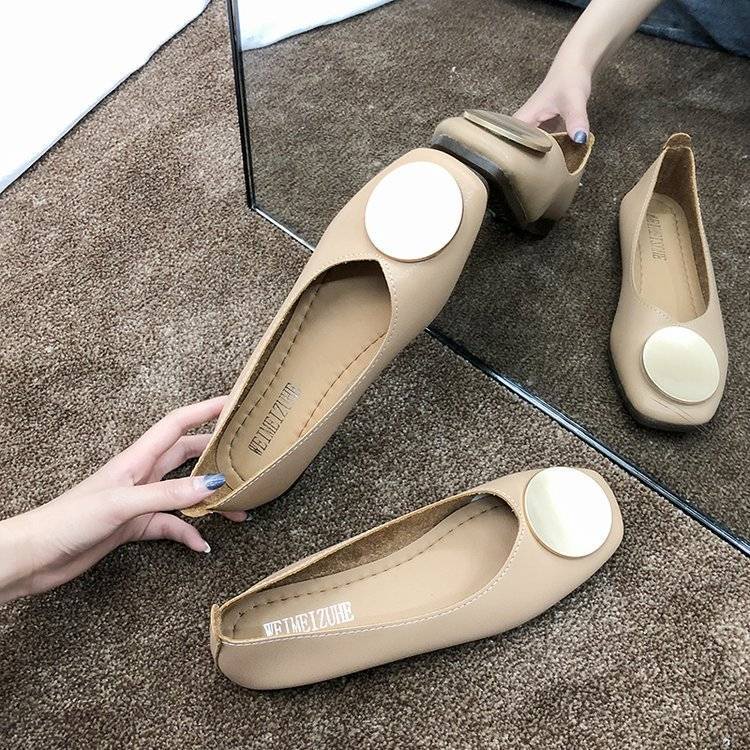 Giày Búp Bê Mũi Tròn Đế Bằng Miệng Nông Cài Khóa Kim Loại Thời Trang Xuân Hè Hàn Quốc Hàng Mới Dành Cho Bạn Nữ 2022