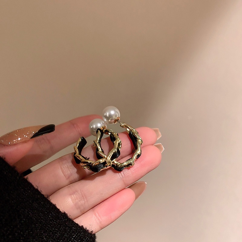 Bông tai mạ bạc 925 hình chữ C đính ngọc trai thời trang thanh lịch