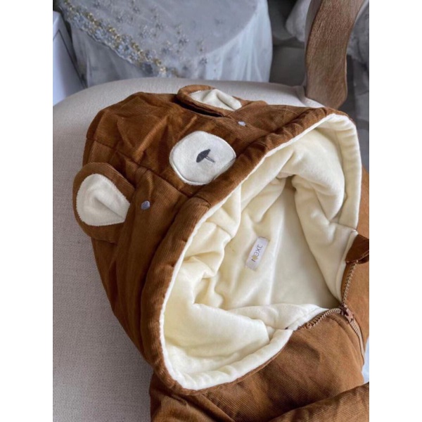 Áo khoác mũ tai gấu lót nỉ cho bé