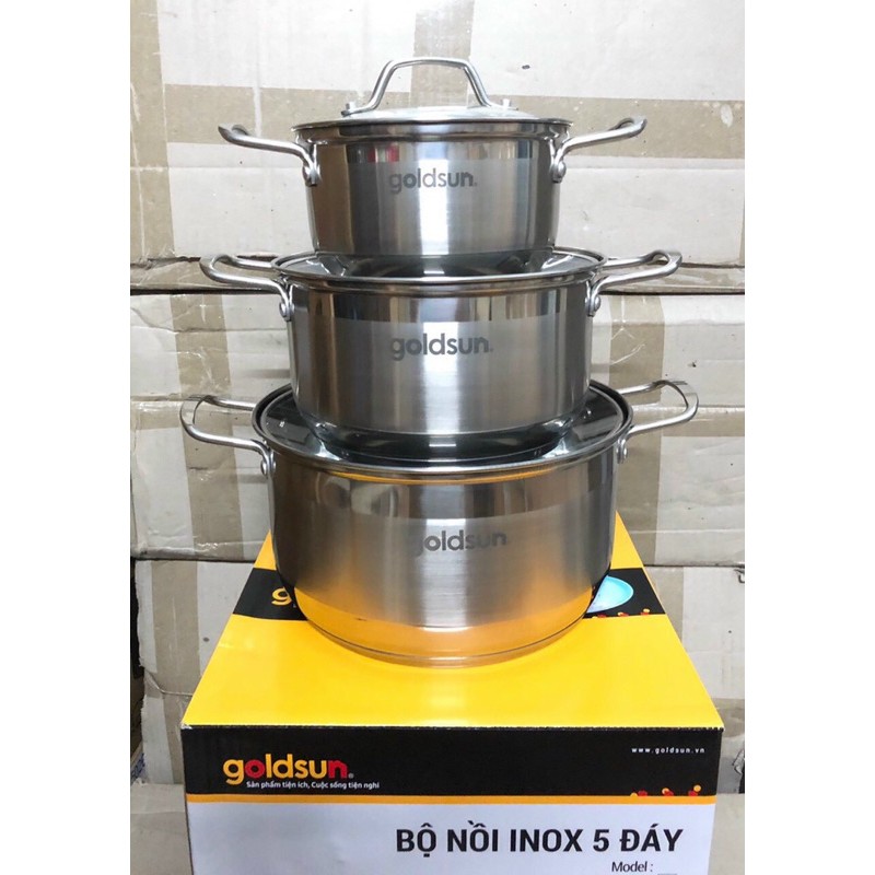 BỘ 3 NỒI INOX GOLDSUN NẮP KÍNH