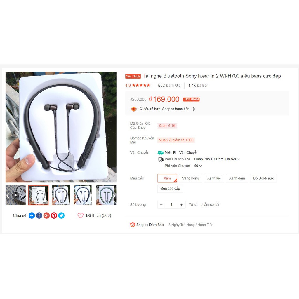 Tai nghe Bluetooth Wireless H700 - Bass mạnh nhiều màu