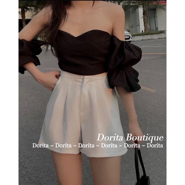 Quần short vải cạp cao cài cúc basic, Quần short lưng cao Hàn Quốc - Dorita Boutique