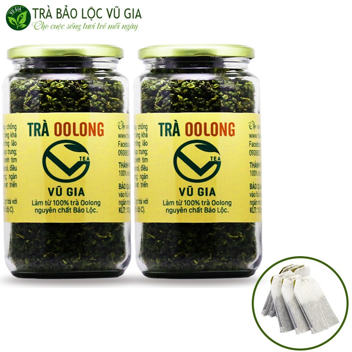 Combo 2 Trà Oolong Nguyên Chất Bảo Lộc Vũ Gia (200gr/hũ) + Tặng 5 Túi Lọc Trà