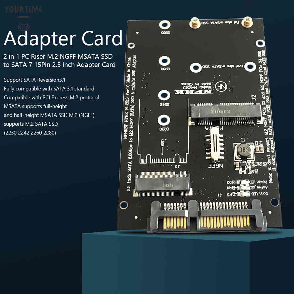 Thẻ Chuyển Đổi 2 Trong 1 M.2 NGFF MSATA SSD Sang SATA 7 15Pin 2.5 inch