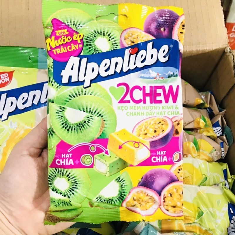 kẹo mềm Alpenliebe hương 🥝&amp; chanh dây hạt chia túi 227,5g