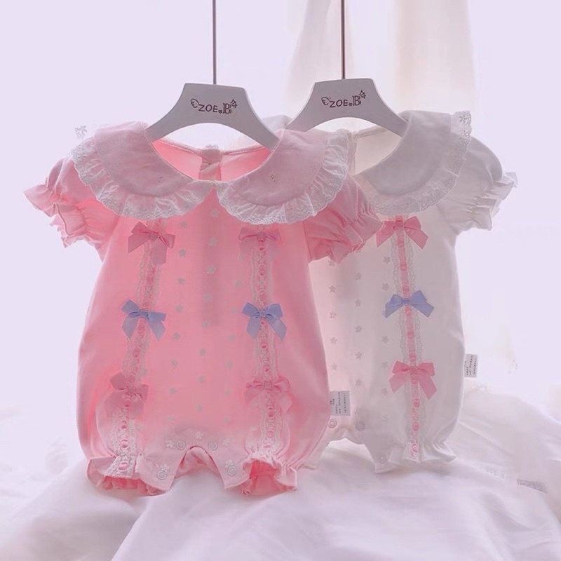 Set Body Phối Nơ Ren Cho Bé Gái Size 03-6M , Bodysuit bé gái-Chất liệu mềm mát và an toàn