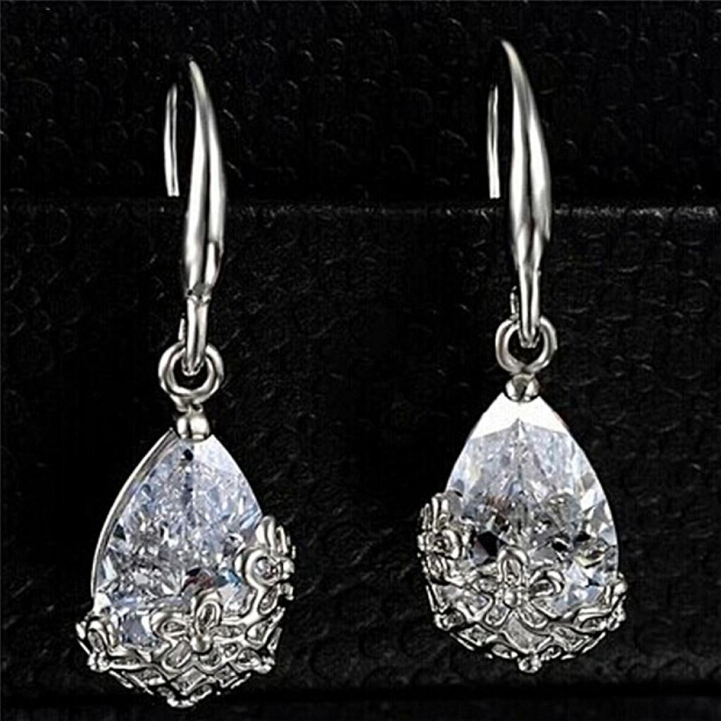 Bông Tai Dạng Móc Đính Đá Zircon Pha Lê Thanh Lịch Cho Nữ
