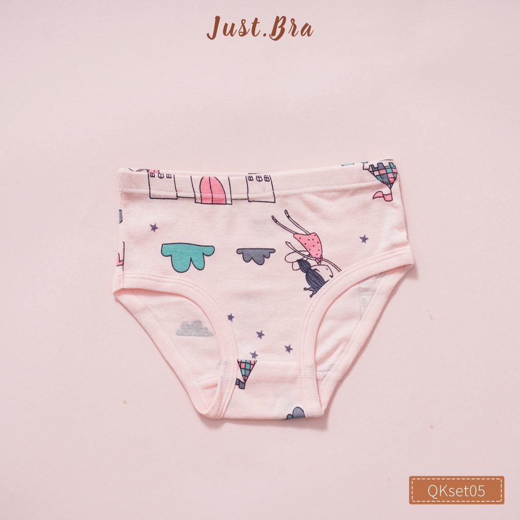 Set 3 quần chip trẻ em Just Bra họa tiết hoạt hình màu sắc dễ thương cho bé gái QKset05