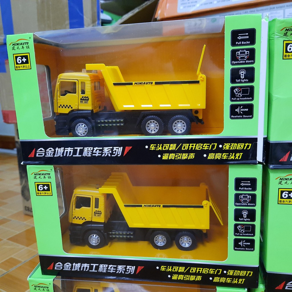 Xe ô tô tải chạy cót đồ chơi trẻ em đầu xe bằng sắt mô hình tỉ lệ 1:50