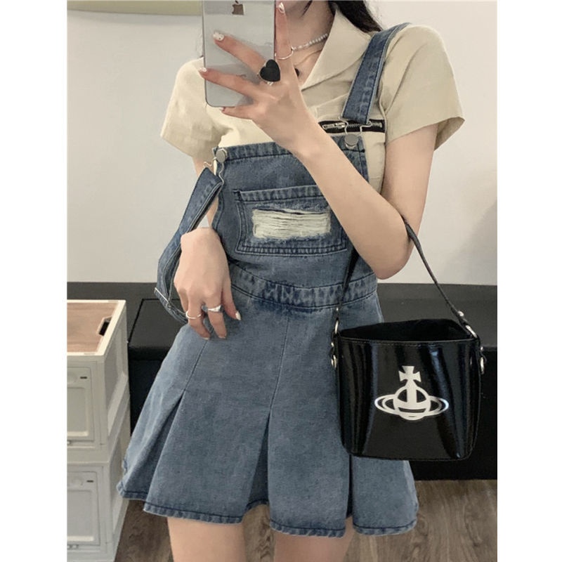 Đầm Yếm Denim Mỏng Dáng Ôm Xếp Ly Cỡ Lớn Thời Trang Mùa Hè Xinh Xắn Cho Nữ