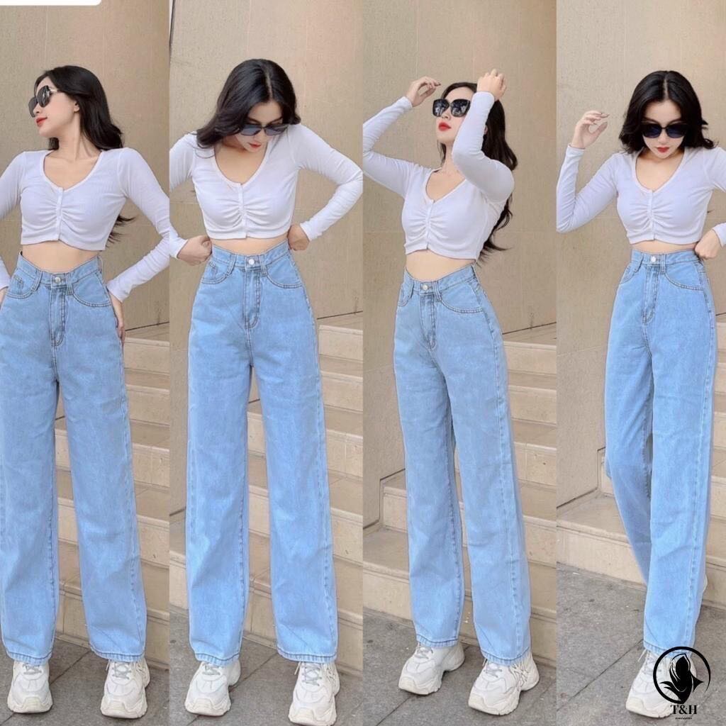 Quần jean ống rộng nữ ❤️ Quần bò nữ lưng cao dáng suông chất mềm mại - CAPRI STORE 3132 | BigBuy360 - bigbuy360.vn