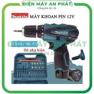 máy khoan pin bắn vít cầm tay mini Makita 12V chính hãng-Tặng Bộ Phụ Kiện 24 Chi Tiết