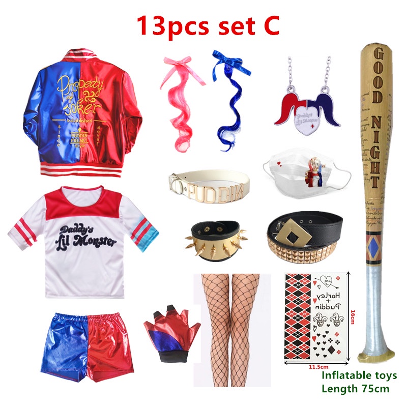 Halloween nữ cô gái Harley Quinn trang phục cosplay người lớn thêu Suicide Squad Jacket T-shirt quần short tóc giả lãnh đạo bộ