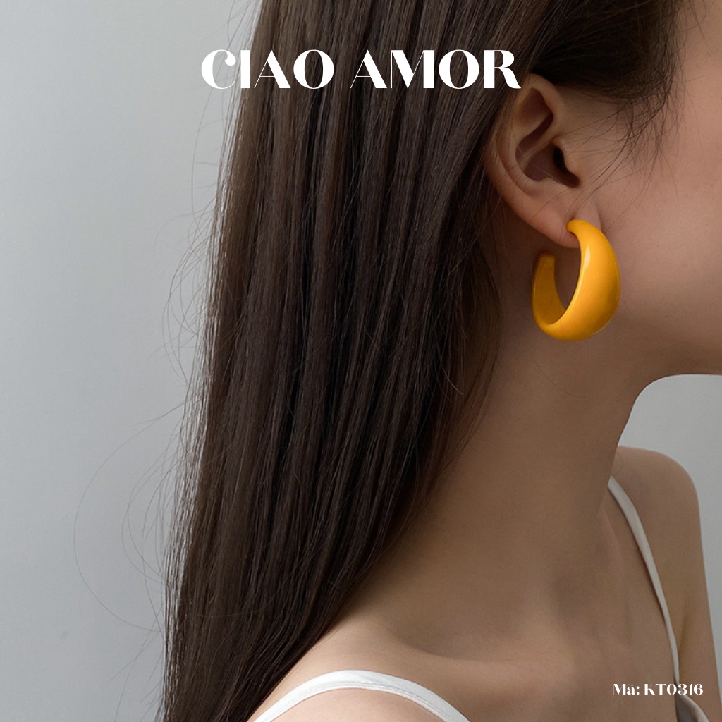 Khuyên tai nữ, Bông tai nữ nhựa tròn to bản sắc màu sang trọng Trang sức Ciao Amor - KT0316