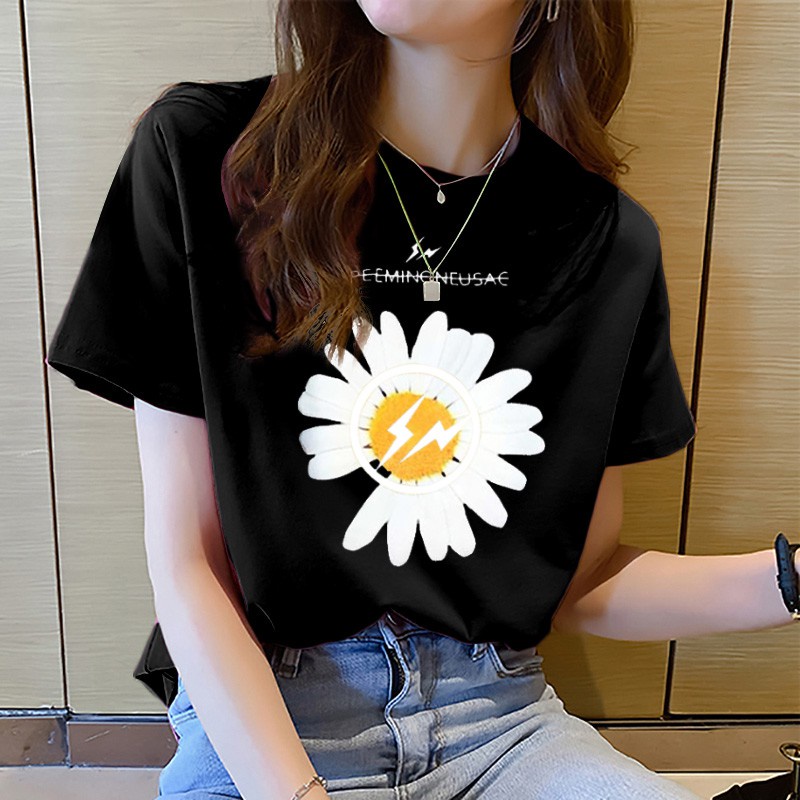 NRVP Áo thun tay ngắn dáng rộng in họa tiết kiểu Hàn Quốc thời trang mùa hè 2021