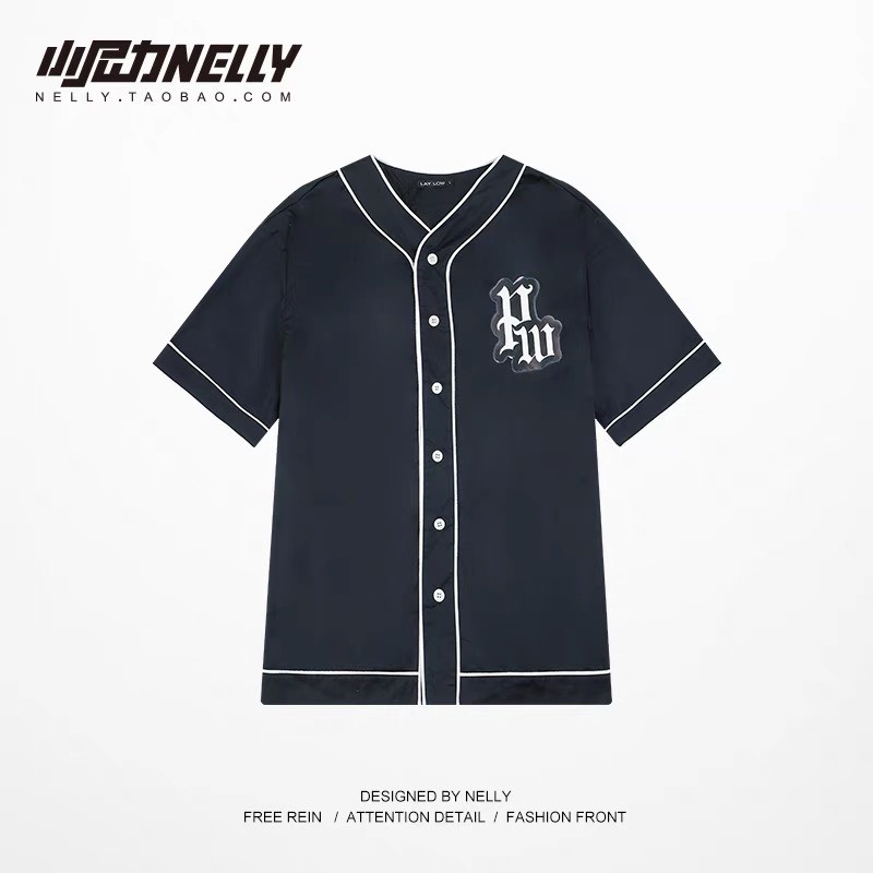 Áo sơ mi bóng chày  UNISEX rộng thụng phong cách Hàn Quốc