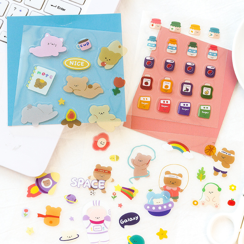 Flowertree Sticker 1 tờ hình dán trang trí nhật ký hình chú gấu đáng yêu