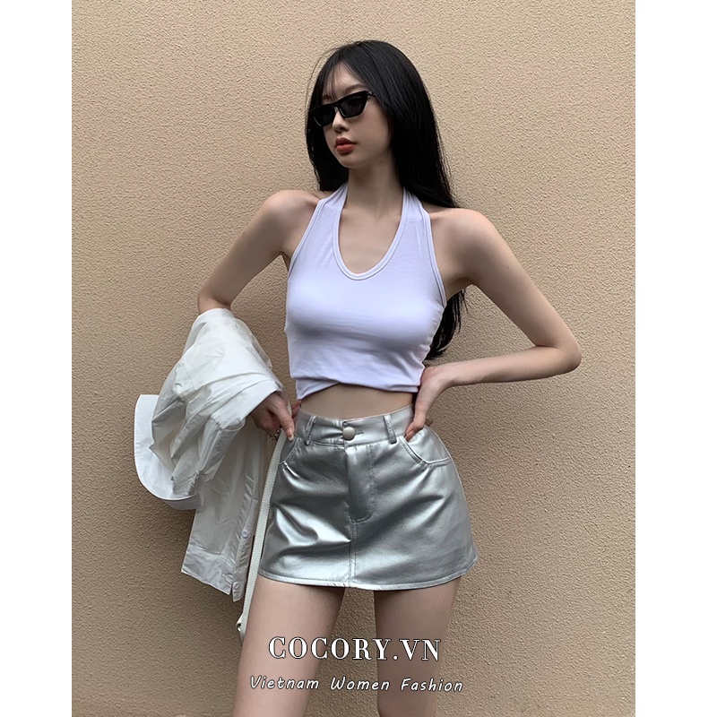 Cocory vn Set Áo Dây Nữ Cộc Tay + Chân Váy Lưng Cao Thời Trang Hàn Cho Nữ