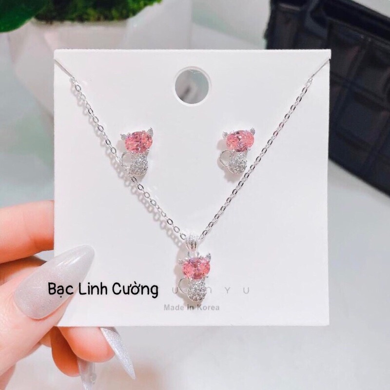SET HỒ LY BẠC TA CỰC XINH XẮN CHO NỮ- (Gồm dây chuyền và bông tai)