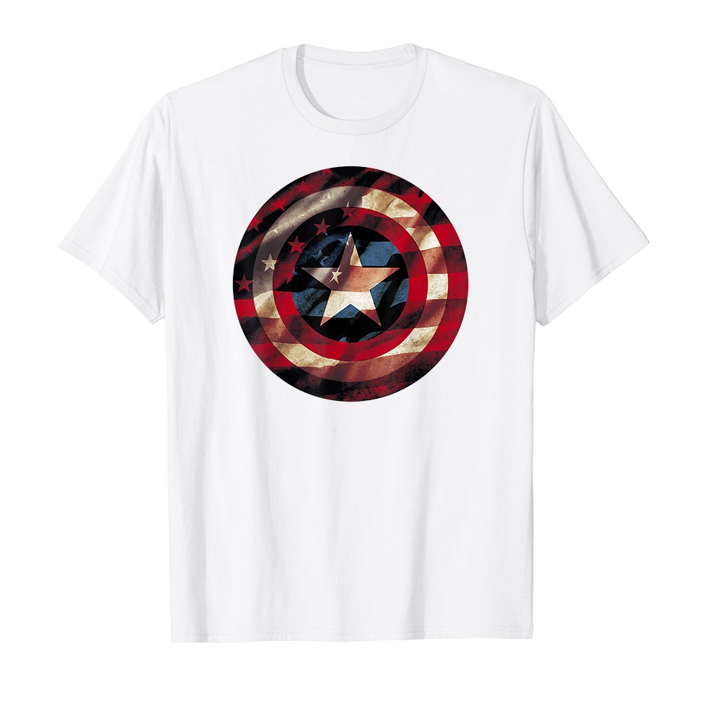 Áo thun cotton unisex HTFashion in hình Marvel Captain America Avengers Shield Flag-9172