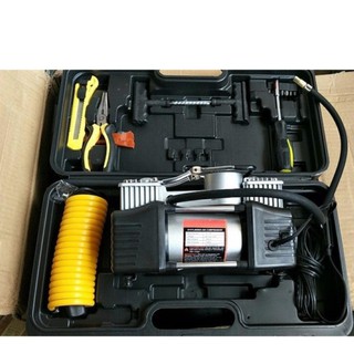 Bơm lốp 2 xi lanh kèm hộp dụng cụ vá lốp xe